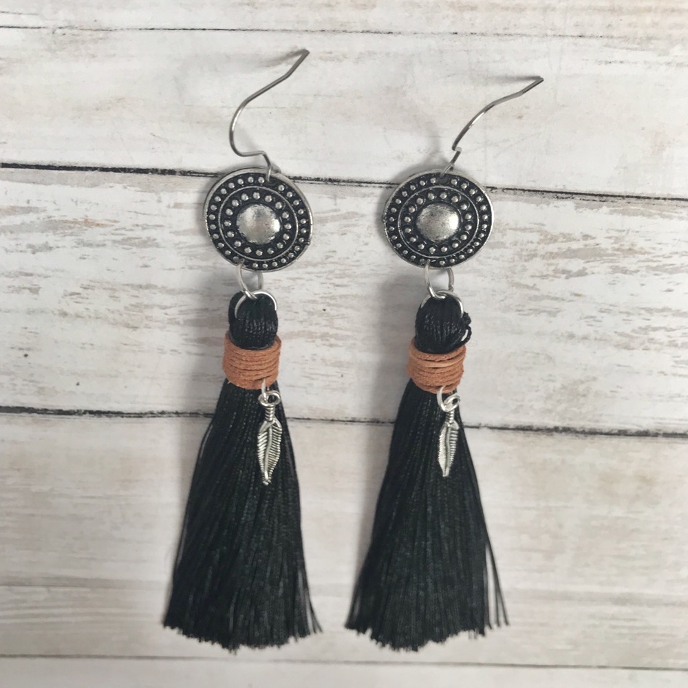 Hand Crafted Black Tassel Earrings
